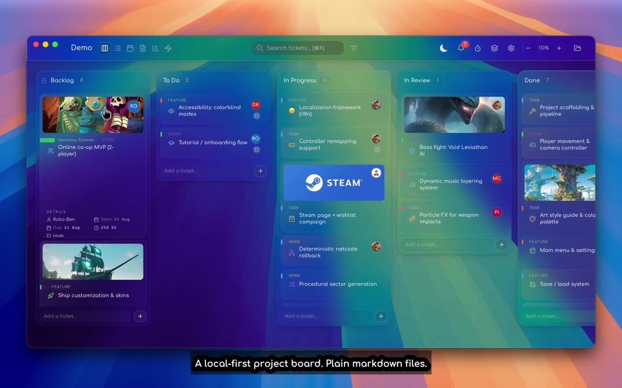 Kanban Pro demo video: AI agents working a live board
